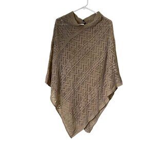 Britt's Knit tan crochet knit lightweight poncho geometric casual vneck top boho